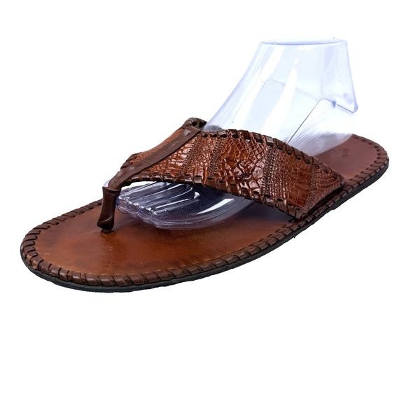 Mens Belvedere Studio Genuine Alligator Skin Leather Sandals Thongs Brown Sz 10